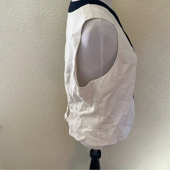 Abercrombie & Fitch Linen-Blend Vest Sleeveless Blouse White Black: Large - Picture 5 of 9